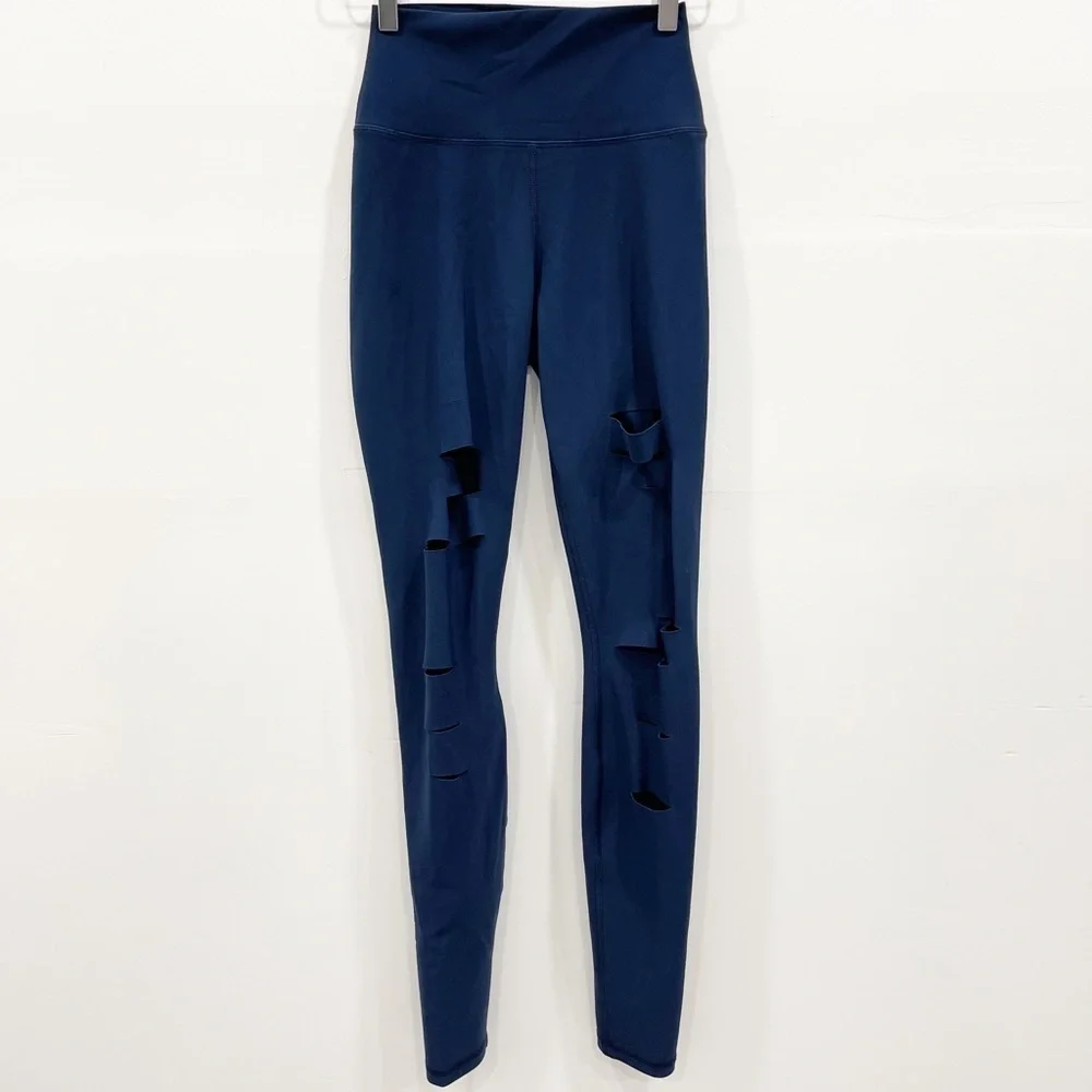 Alo Yoga High Waist Ripped Warrior Legging Navy Athleisure